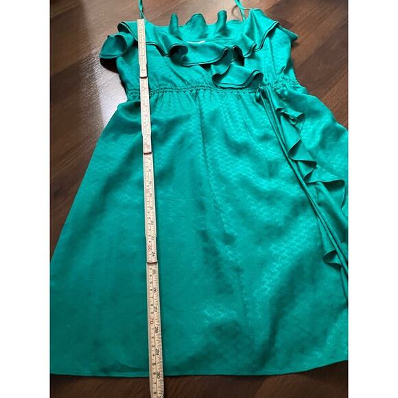 Milly 100% Silk Ruffle Dress Wedding Guest Fairycore Romantic Teal Green Sz L - Picture 5 of 9